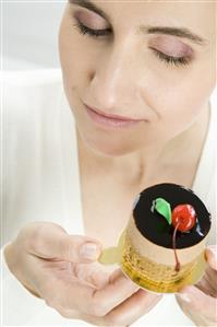 woman with piece of cake