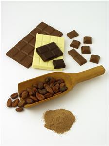 Cacao y derivados: en grano, polvo y chocolate.