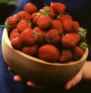 Fresh Strawberries in a Wooden Bowl