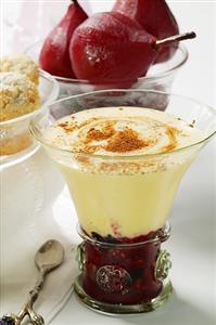 Raspberry compote, Madeira cream & cinnamon, pears in red wine