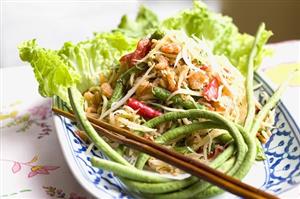 Papaya salad with snake beans and shrimps (Thailand)