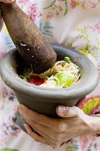 Papaya salad with snake beans and shrimps (Thailand)