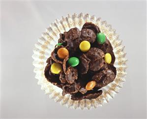 Chocolate cornflake crispies with coloured chocolate beans