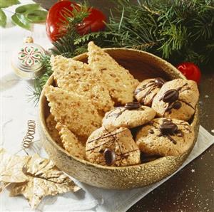 Chocolate cookies and sweet pastry diamonds for Christmas