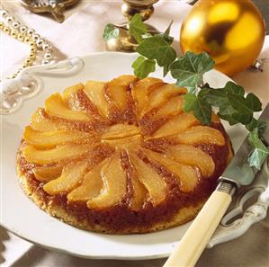 Caramelised pear upside-down cake