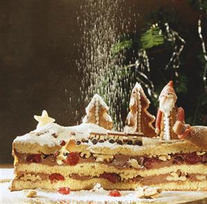 Cake with chocolate and nut filling for Christmas