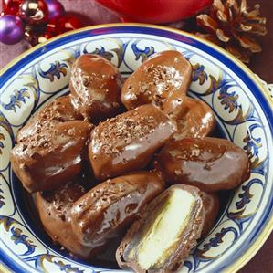 Chocolate-coated stuffed dates