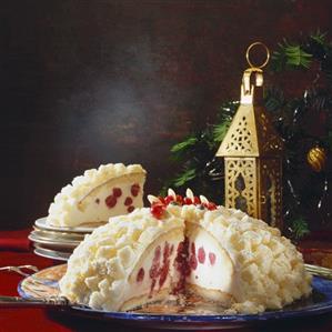 Cherry dome cake, slices cut