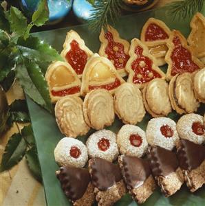 Chocolate biscuits, 'kisses', marzipan vanilla biscuits, 'paws'