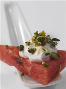 Watermelon with fresh goat's cheese