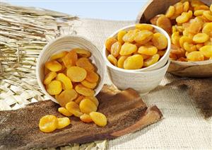 Dried apricots in bowls