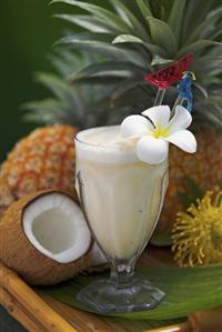 Piña Colada, garnished with plumeria