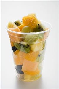 Fruit salad in a plastic cup