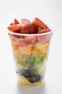 Fruit salad in a plastic cup