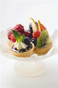 Fruit tarts on a pedestal cake stand