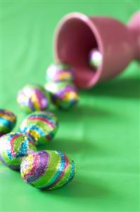 Chocolate eggs in coloured foil