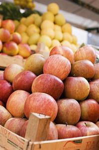 Apples in crates at a market