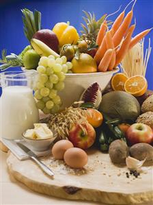 Fresh vegetables, fruit, eggs, butter and milk