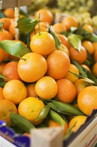 Clementines in crates at a market