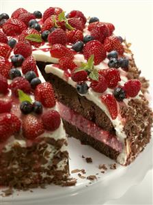 Chocolate cake with quark filling and berries