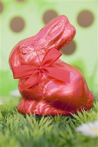 Red Easter Bunny in grass