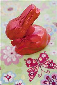 Red Easter Bunny on coloured cloth