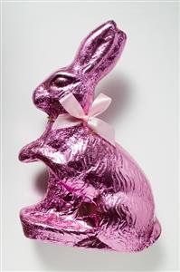 Chocolate bunny in pink foil