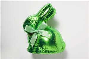 Chocolate bunny in green foil