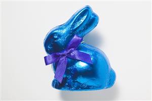 Chocolate bunny in blue foil