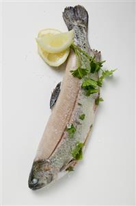 Trout with parsley, lemon wedges and salt