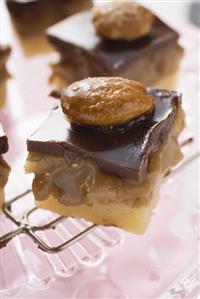 Chocolate toffee shortbread with walnut toffee and almonds