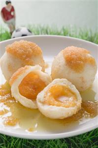 Apricot dumplings with football figure and football