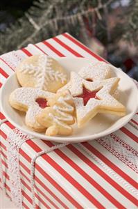 Assorted Christmas biscuits on gift box