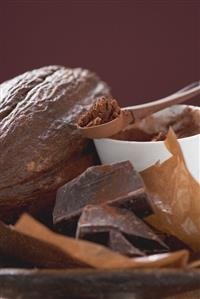 Cacao fruit, cocoa powder and chocolate