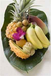 Exotic fruit on banana leaf