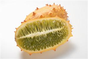 Kiwano (horned melon), halved lengthwise