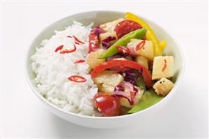 Fried vegetables with pineapple and rice (Asia)