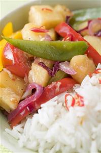 Fried vegetables with pineapple and rice (Asia)