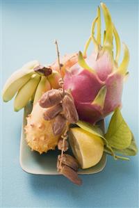 Exotic fruit still life on plate