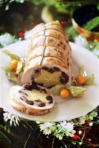 Roast turkey roll with starfruit stuffing for Christmas