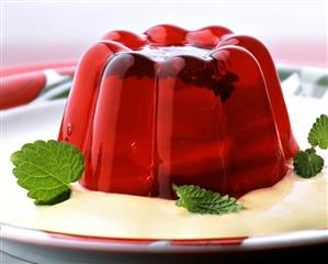 Red Berry Jell-O Mold with Vanilla Sauce