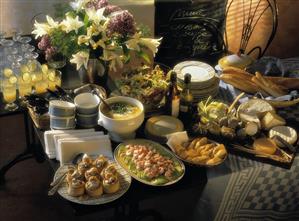 Buffet with assorted French dishes