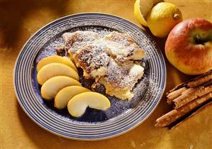 Apple fritters with poached apple slices