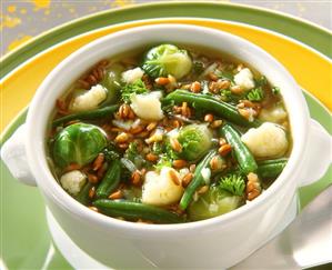 Healthy vegetable stew of green beans, Brussels sprouts etc