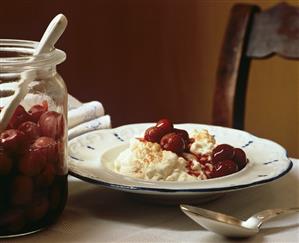 Rice pudding with preserved cherries & cinnamon