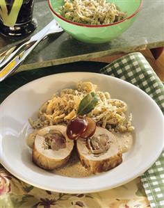 Pork fillet with plum stuffing and poppy seed spaetzle