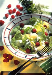 Lettuce Salad with Fresh Raspberries and Honeydew