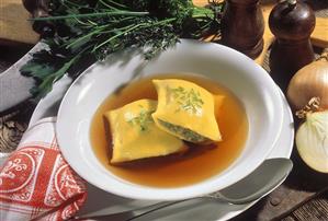 Clear Soup with filled Pasta Squares