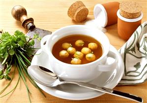 Clear Soup with Turkey Dumplings in Soup Mug