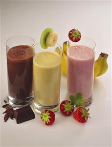 Three Milkshakes; Strawberry Banana and Chocolate